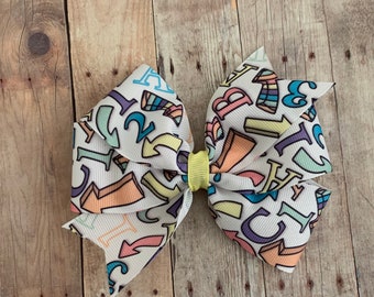 ABC Bow, School Bow, Kindergarten Hair Bow, Preschool Bow, Back to School Hair Bow