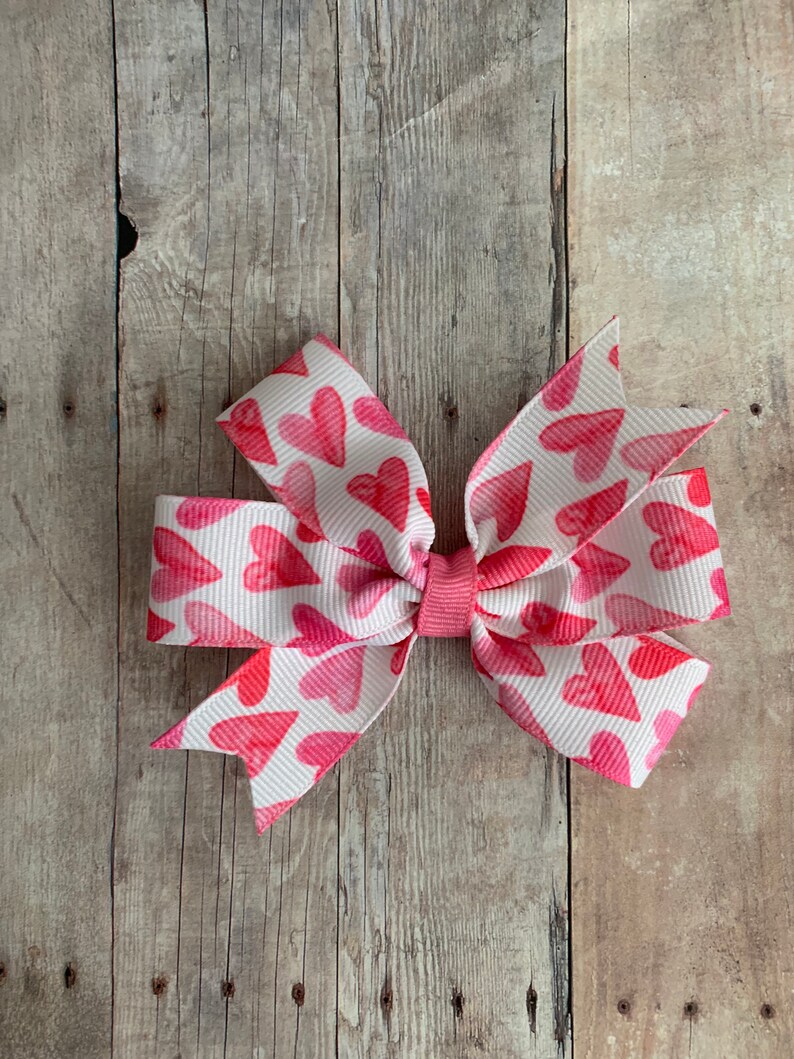 Valentines Day Bow Heart Bow Pink Valentines Bow Hearts Pinwheel Bows Heart Clippies Pink Hair Bow Heart Pigtail Bows Pink Heart Bow