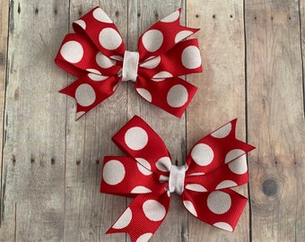 Polka Dot Red Bows, Red Pinwheel Bows, Minnie Bows