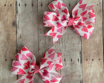 Corazones Molinete, Arco de San Valentín, Clippies de Corazón, Arco de Coleta de Corazón, Lazo de Corazón De Corazón, Lazo de San Valentín Rosa, Lazo de Corazón, Lazo de Cabello Rosa