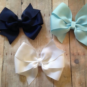 Set of 3 Pinwheel Bows ( Navy, Light Blue and White Bows)  School Bow Set, School Uniform Bow Set, Solid Color Bows