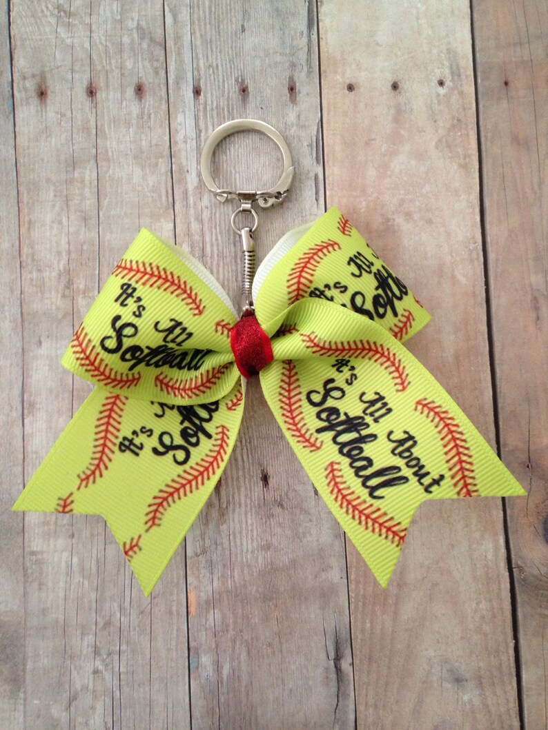 Mini Cheer Bow Keychain Softball Keychain All About Softball Etsy
