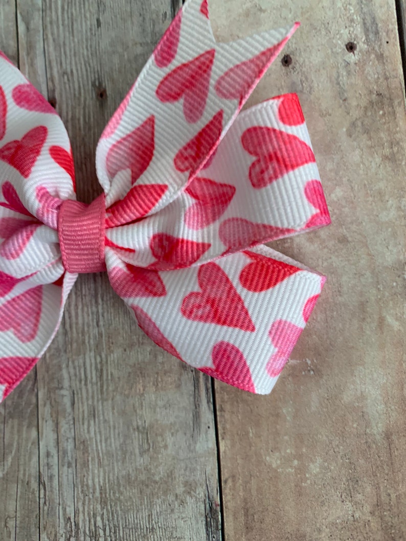 Valentines Day Bow Heart Bow Pink Valentines Bow Hearts Pinwheel Bows Heart Clippies Pink Hair Bow Heart Pigtail Bows Pink Heart Bow