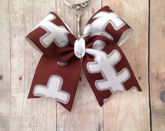 Football Print Mini Cheer Bow Keychain