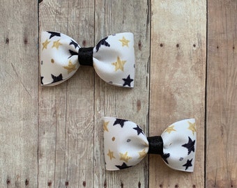 Stars Bow, Star Clippies, Pigtail Bows, Star Bow, Tuxedo Bows, Star Bow Set, New Years Bow