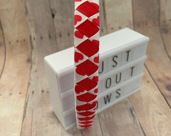Red Hearts Woven Ribbon Headband, Valentines Day, Hearts Headband, Woven Headband