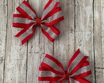 Red Glitter Pigtail Bows: Holiday Pinwheel Set
