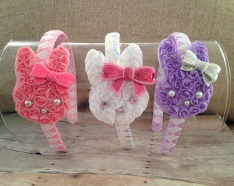 Bunny Woven Headband, Easter Headband, Bunny Headband, Shabby Bunny, Bunny HairBow