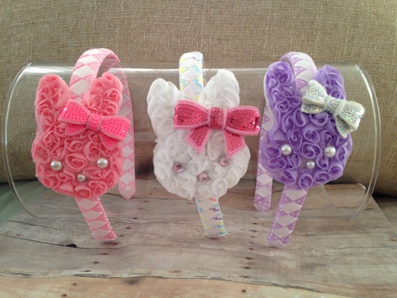 Bunny Woven Headband, Easter Headband, Bunny Headband, Shabby Bunny, Bunny HairBow