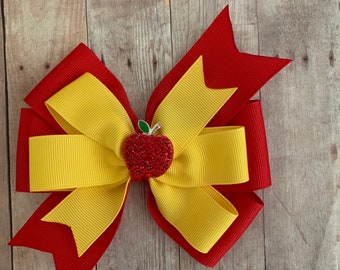 Apple Bow, School Hair Bow, Apple Hair Bow, Kindergarten Bow, Preschool Bow, First Day of School Bow
