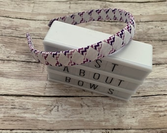 Purple Chevron Woven Headband, Woven Headband, Ribbon Headband, School Headband, Purple and White Headband, Chevron Headband