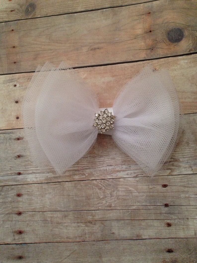 White Tulle Bow with matching Woven Headband Flower Girl Etsy