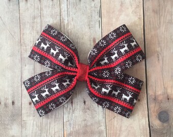 Christmas Double Tuxedo Bow, Christmas Hair Bow, Holiday Hair Bow