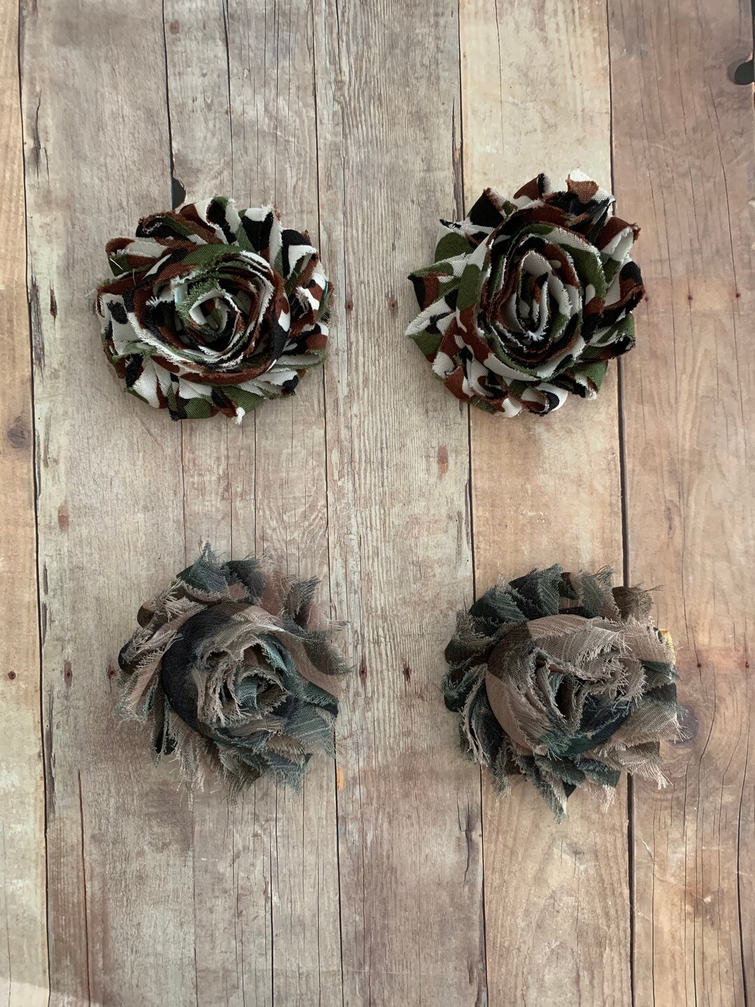 Camouflage Shabby Flower Clips, Camo Flowers, Flower Clips, Army Green