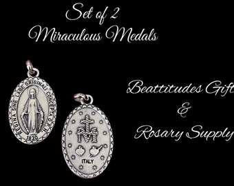 SALE MIRACULOUS MEDAL Virgin Mary From Italy Set of 2 Large Catholic Charm Pendant