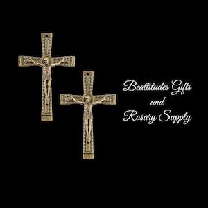 Lot of 2 Jesus  Crucifix  Modern INRI Rosary Cross Christian Made in ITALY Brass tone Crucifix Pendant