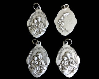 Immaculate Heart Of Mary With Flowers Medals Double sided Ox Silver Madonna and Child  Set 4  Medals Virgin Mary Jesus Charm VINTAGE STYLE