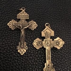 Pardon Crucifix  Brass Tone Lot of 2 ITALY STAMPED  Beautiful Double Sided Rosary Cross Vintage Style Dark style Best Quality