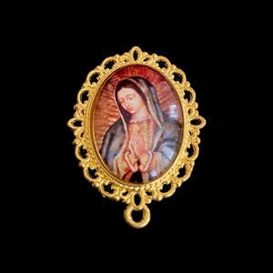 Our Lady of Guadalupe Large Rosary Centerpiece Yellow Gold Style Connector 1 1/4 inch Virgin Mary Chaplet Center Piece Jewelry