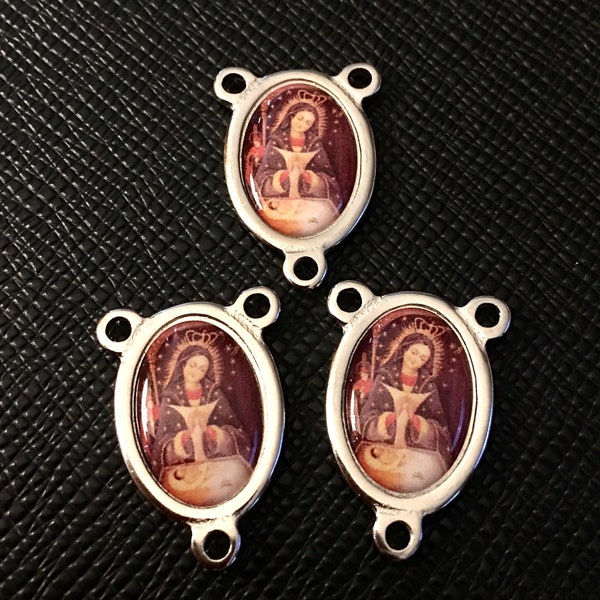 Our Lady of Altagracia Madonna Rosary Centers Photo Medals From Italy Connector Or Rosary Parts Virgin Madonna Silver tone