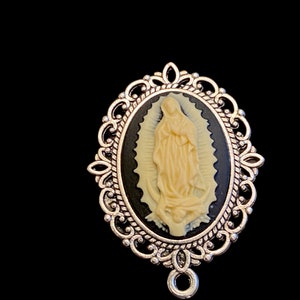 Our Lady of Guadalupe Large Cameo Rosary Centerpiece SILVER TONE Style Connector 1 1/4 inch Virgin Mary Chaplet Center Piece Jewelry