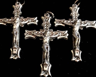 Lot of 3 Ornate Jesus Silver tone Made Crucifix 1 3/4 inch For Rosary Cross or Jewelry cross Sturdy