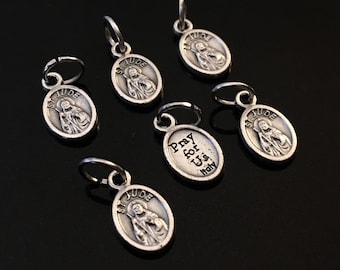 Saint Jude Pray For Us very Small Medals Oxidized Silver LOT OF 6 Bracelet or Rosary Dangle Catholic St. Miracle worker