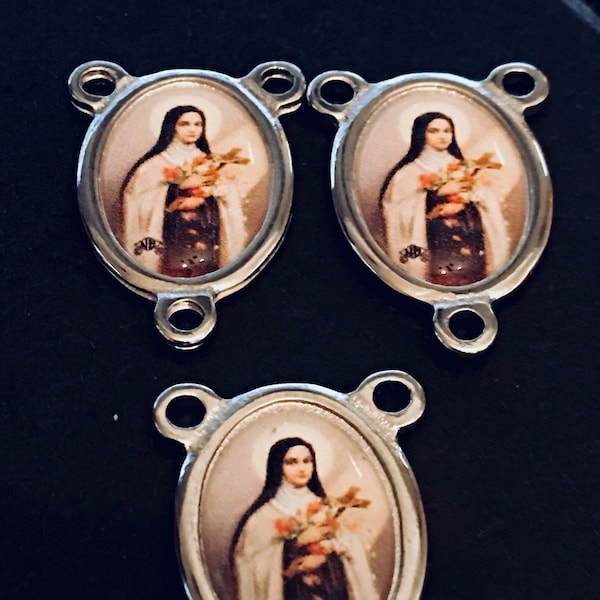 Saint Therese Of Lisieux Rosary Centerpiece Set of 3 Chaplet connector Silver Tone From Italy Catholic Medal Connector