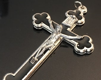 Large Nuns Style Crucifix large Black Cross for Rosary or as Pectoral Cross 3 Inches Tall