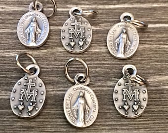 Madonna Miraculous Extra Small  Medals Double sided Set of 6  for Charm Bracelet or Pendant Virgin Mary