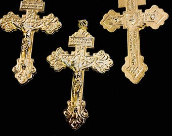 Set of 3 Gold tone Italian Made Pardon Crucifix Double Sided Rosary Cross