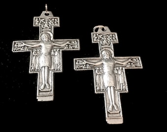 San Damiano Francis Vintage style Jesus Cross Rosary Cross  Set of 2  Italy Pendant Cross Crucifix