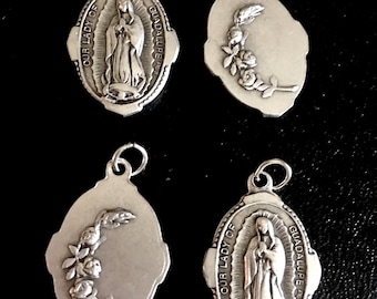 Our Lady Of Guadalupe Rose Medals VINTAGE STYLE  Set of 4 Bracelet Charm Pendant or Rosary Dangle Virgin Mary