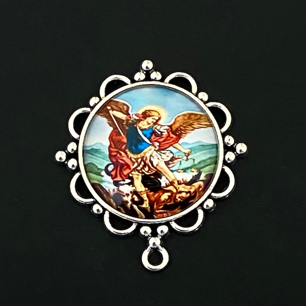 Saint Michael Rosary Centerpiece SILVER TONE Color Extra Large Chaplet Center piece Jewelry Connector Cathollic
