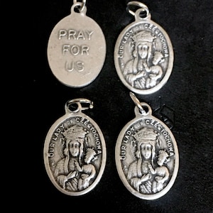 Our Lady of Częstochowa Pray For Us Medal Set of 4 Silver Tone ITALY Madonna of Poland Vintage Style Charm Virgin Mary
