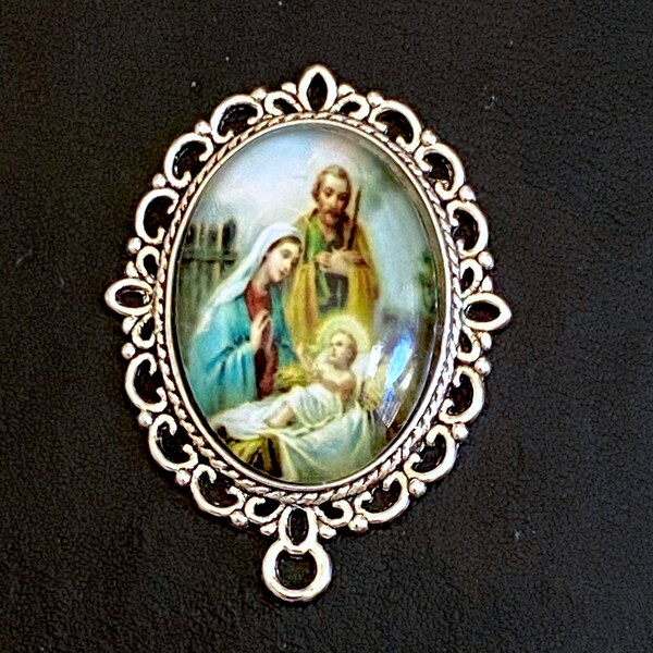 Holy Family Nativity Scene Rosary Centerpiece Large Handmade Connector for Chaplet Jewelry