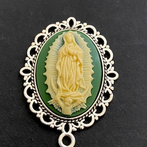 Our Lady of Guadalupe Large Rosary Cameo Centerpiece silver Tone Style Connector 1 1/4 inch Virgin Mary Chaplet Center Piece Jewelry