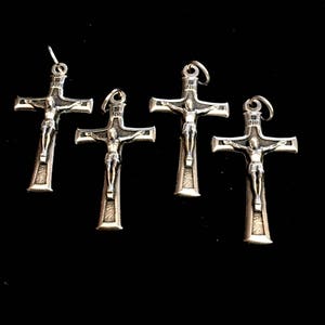 Set of 4 Silver tone Crucifix For Rosary Cross 1 1/2 Chaplet Crucifix or Jewelry cross Sturdy ITALY Pendant Charm Christian Catholic Gift