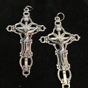 Lot of 2 Italian Made Jesus Crucifix Rosary Cross Vintage Style Silvertone