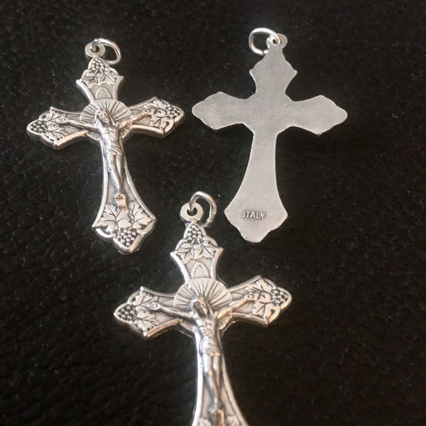 Lot of 3 Silver Tone  SMALL Crucifix ITALY For Rosary Cross or Jewelry cross Sturdy Jesus Pendant 1 1/2 Inch