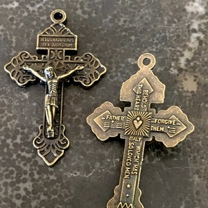 Pardon Crucifix  Brass Tone Lot of 2  *DARK FINISH Beautiful Double Sided Rosary Cross Vintage Style
