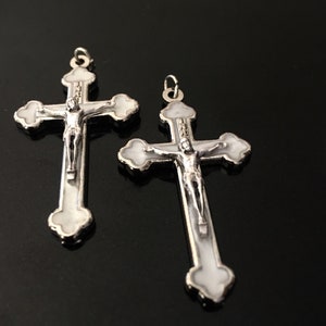 Lot of 2 Jesus Enamel Pearl White Crucifix Rosary Cross  Made in ITALY Silver tone Crucifix PREMIUM