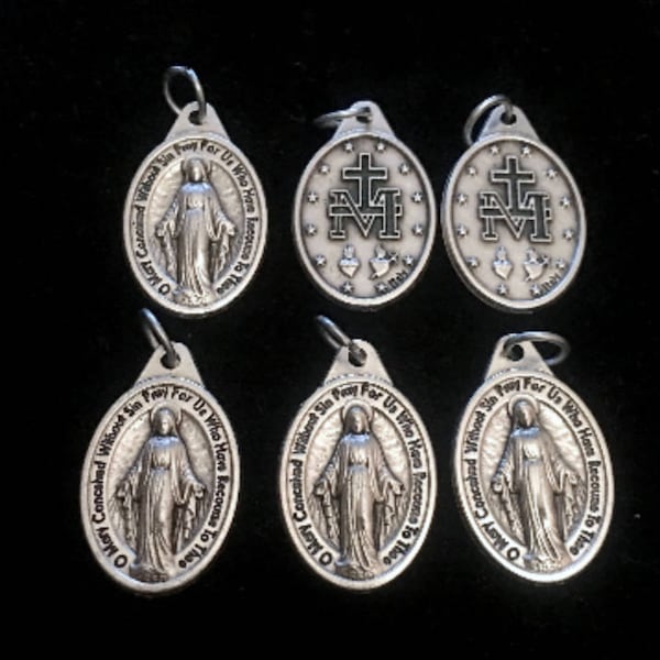 Madonna Miraculous Medals  Set of 6    Double sided ITALY for Charm Bracelet or Pendant Virgin Mary