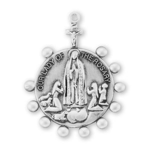 Sterling Silver Our Lady of Fatima Pray the Rosary Medal Pendant