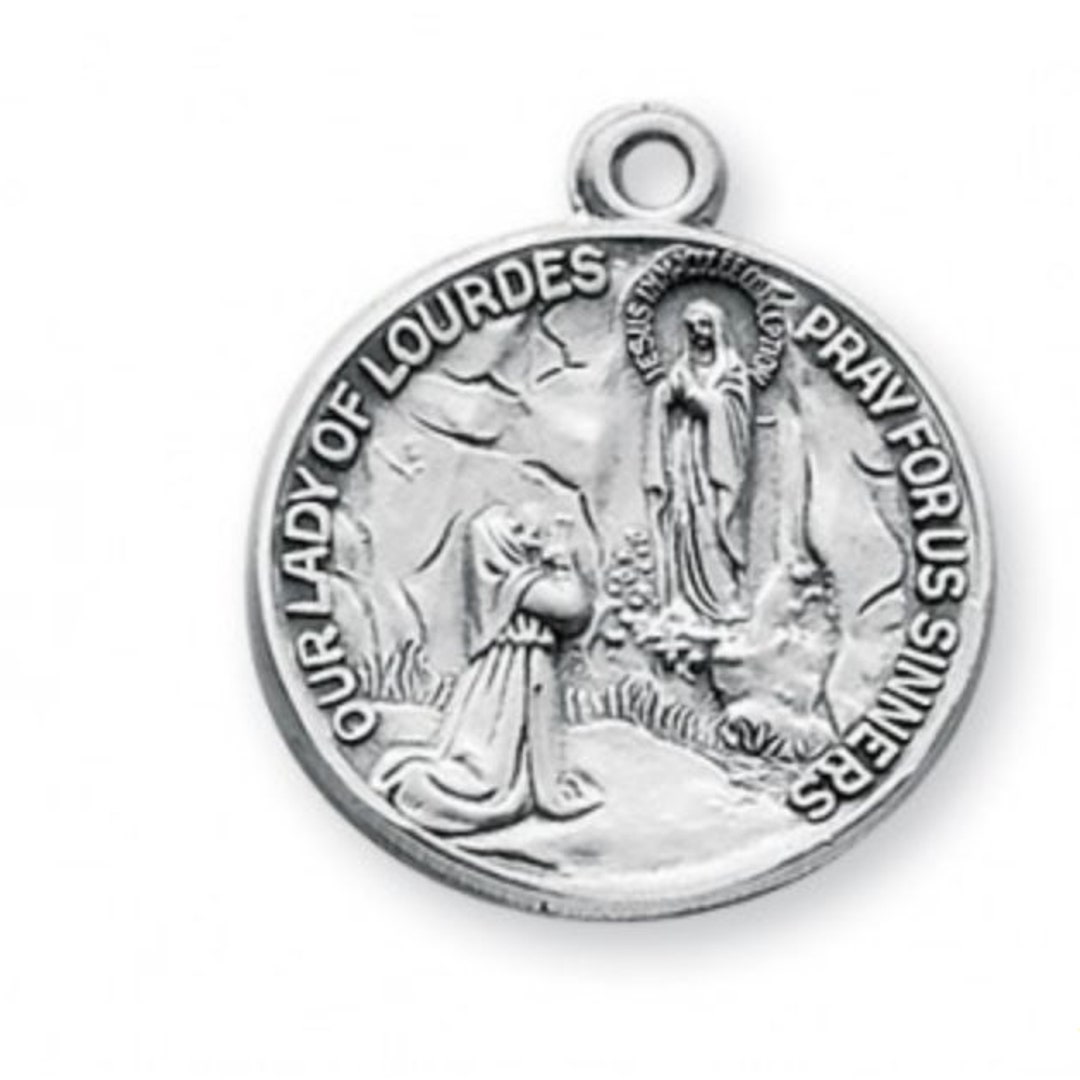 Our Lady of Lourdes Pray for Us Round Sterling Silver Medal Virgin Mary ...