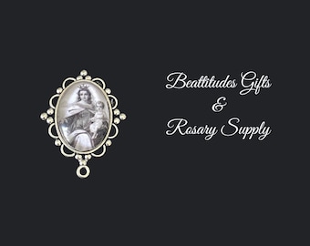 Our Lady of Carmel Madonna Silver Tone Rosary Centerpiece Large size Connector Chaplet Jewelry Catholic