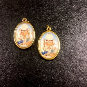 First Communion CHALICE Medal Set of 2 Charms Gold Tone Italy Pendant Catholic Gift Gold Foil Accent
