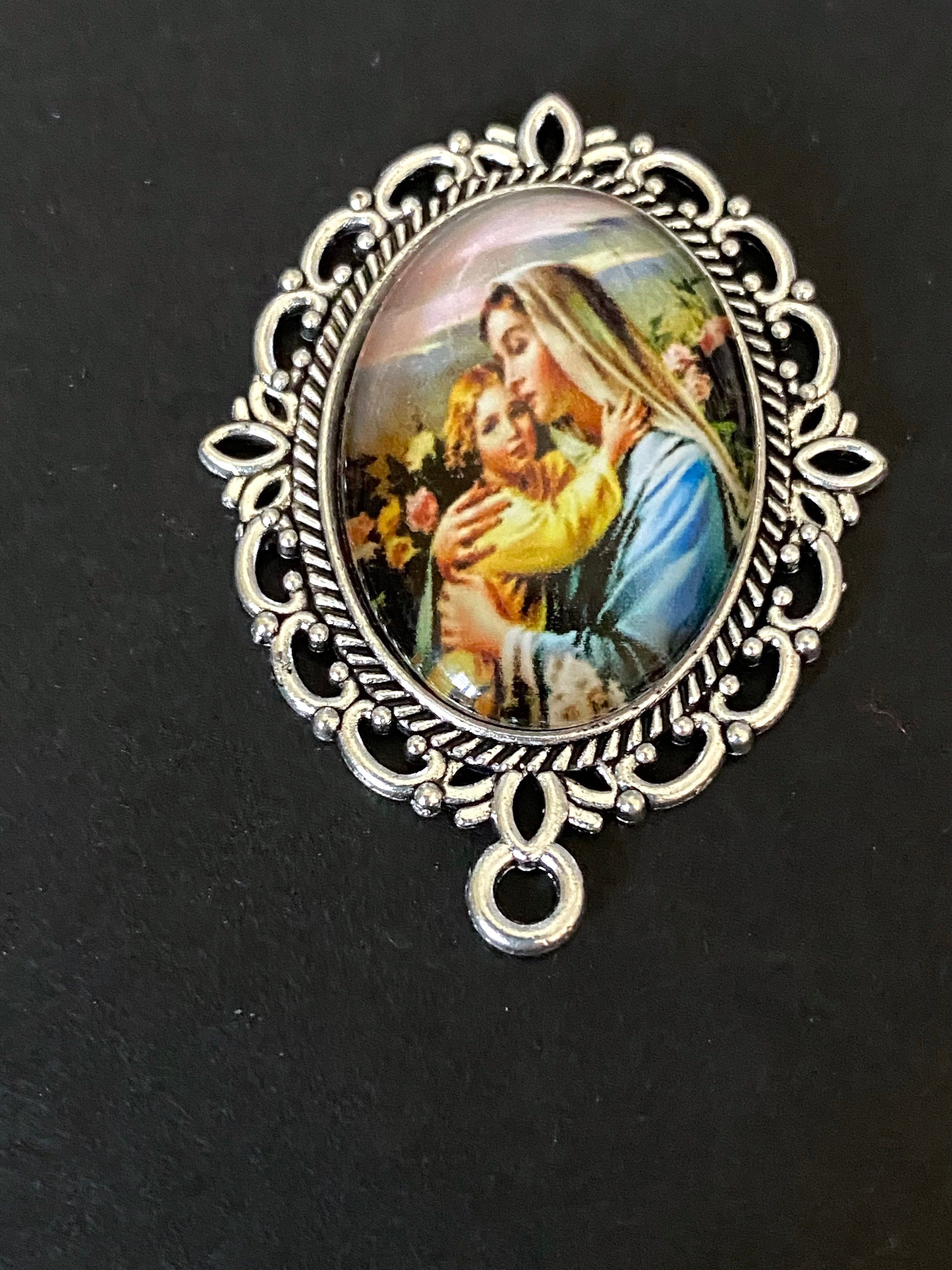 Bronze Choice of Antique Silver Antique Gold Mary with Her Lamb Rosary Center 
