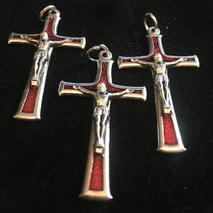 Lot of 3 Jesus Red Enamel Crucifix Rosary Cross  Made in ITALY Silver tone Crucifix Pendant