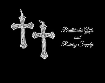 JESUS INRI CRUCIFIX Two Toned Silver and Gold Medium Sz Rosary  